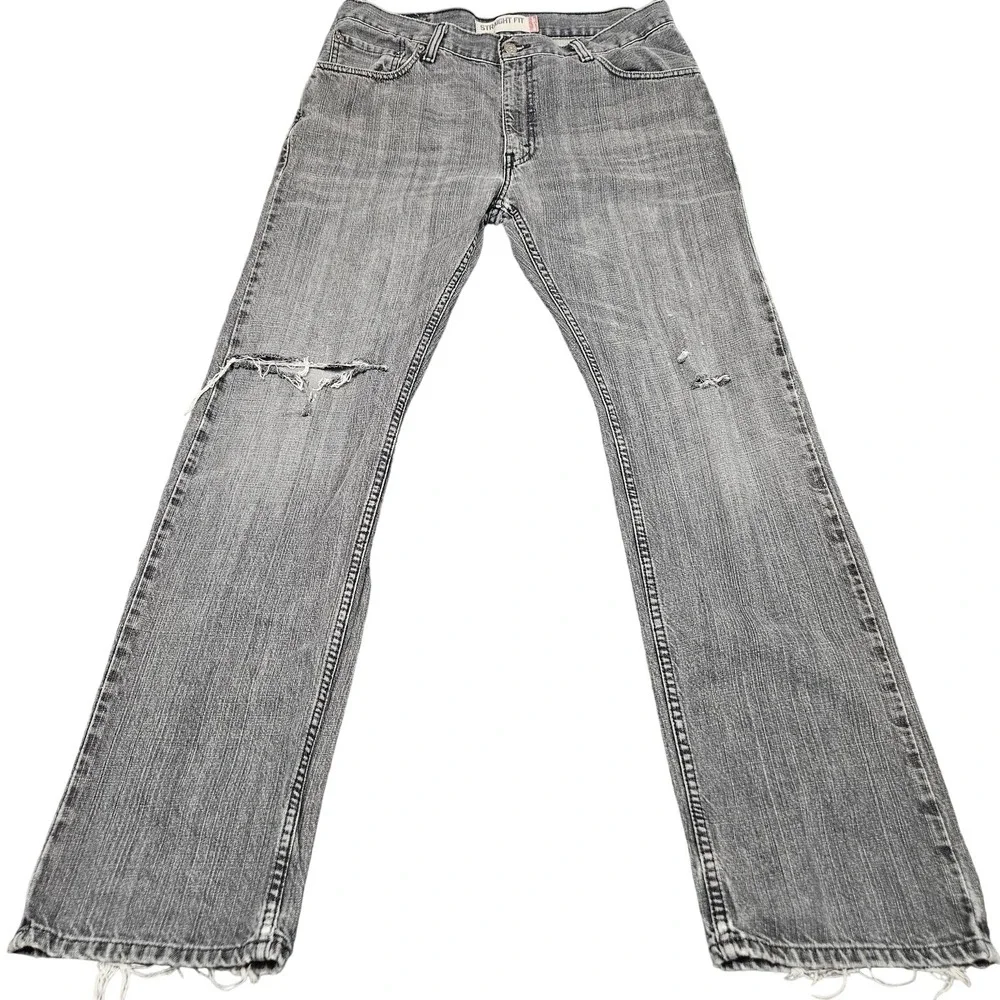 Levis 505 Jeans Mens‎ 33x34 Black Charcoal Wash Straight Denim Distressed Grunge
